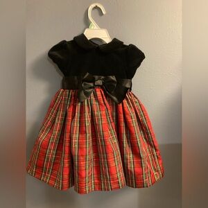 Little Me Christmas Holiday Party dress. Black velvet and red plaid. 18 month